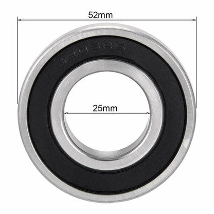 2x 6205RS 25mm x 52mm x 15mm Deep Groove Ball Bearing Double Sealed Roller Axle