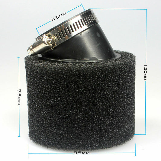45mm 46mm Bent Foam Air Filter POD 125cc 140cc 150cc 160cc Kazuma Roketa SSR SDG