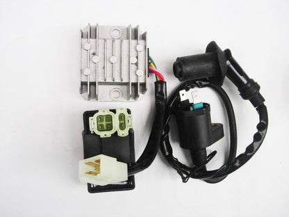 12V IGNITION COIL AC CDI 4 PIN REGULATOR Rectifier GY6 ENGINE SUNL Buyang Roketa