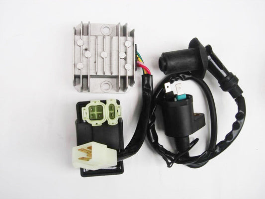 12V IGNITION COIL AC CDI 4 PIN REGULATOR Rectifier GY6 ENGINE SUNL Buyang Roketa