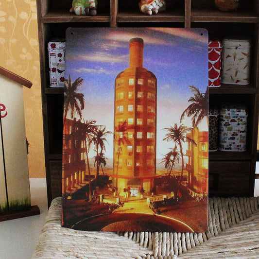 Decorative Car Tower Plate Bistro Rack Metal Photo Picture Wall Hang Vintage