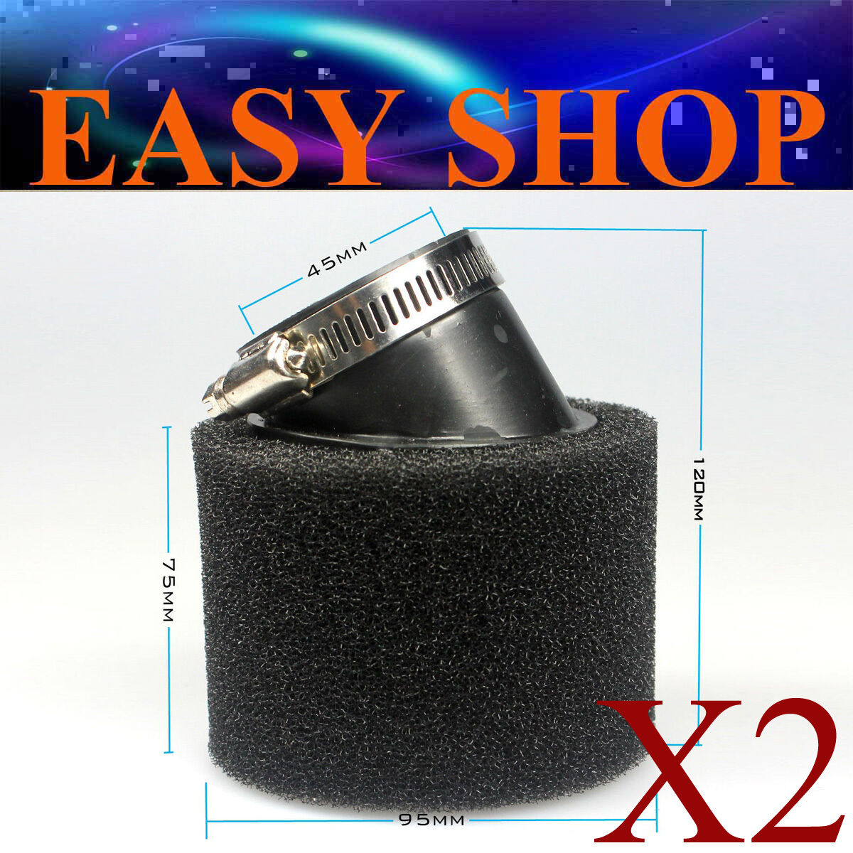 2X 44mm- 46mm Bent Angled Foam Air Filter YX140cc 150cc 125cc PIT Quad Dirt Bike