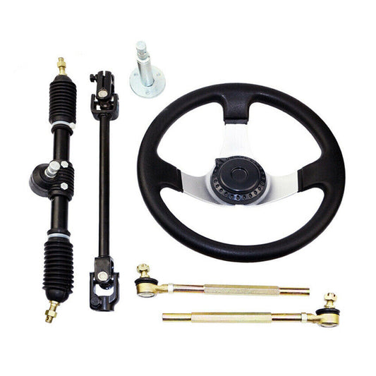 30cm Steering Wheel Assembly Tie Rod Rack Adjustable Shaft For Go Kart 110cc