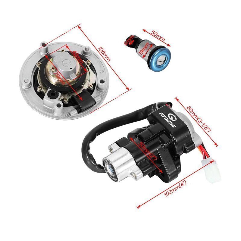 Ignition Key Switch Gas Fuel Cap Cover Lock Set Seat For Suzuki GSXR600 GSXR750