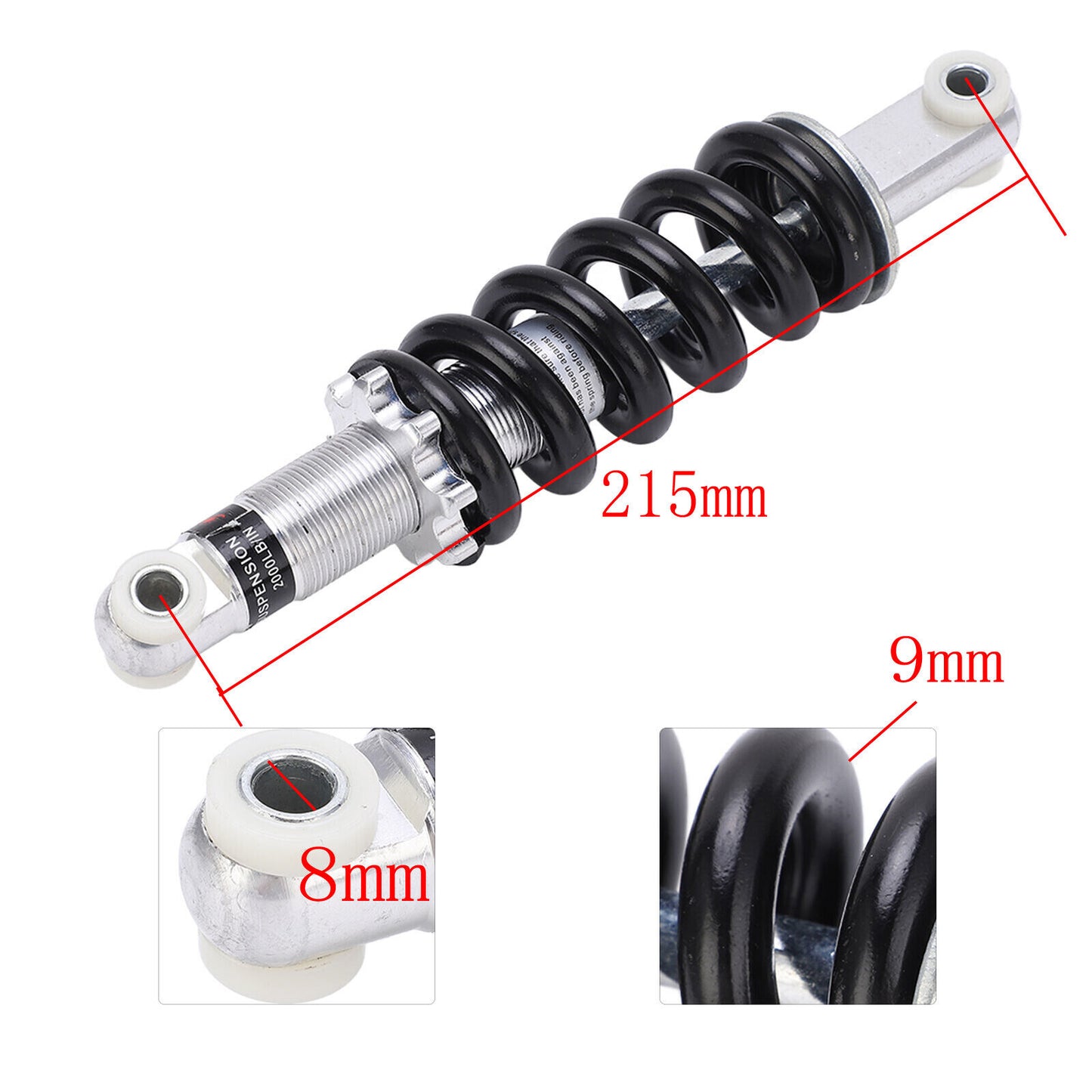 8mm 215mm Rear Shock Absorber Shocker Suspension GoKart Electric Scooter Bike