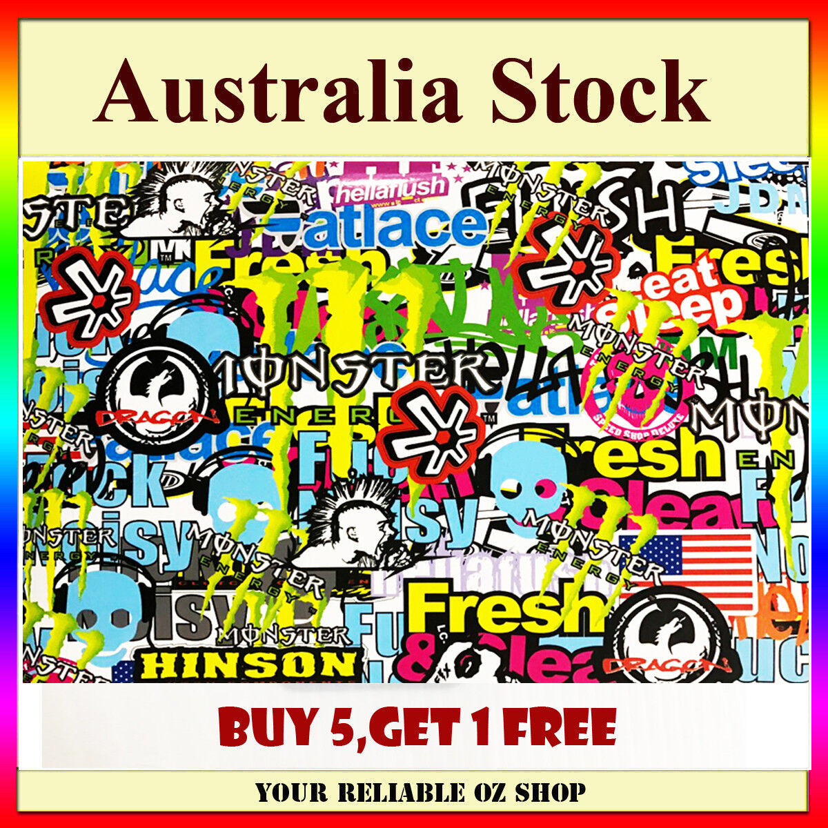 A4 Decal Sticker Bomb Sheet JDM Car Skateboard Hellaflush Hinson Eat Sleep Fresh