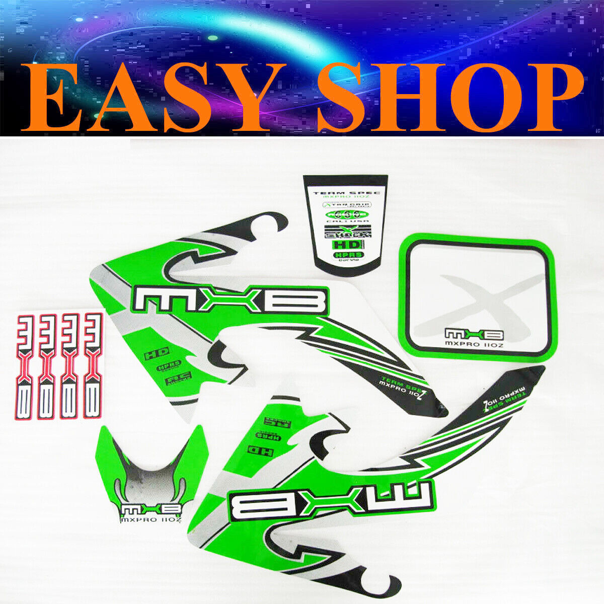 Green Sticker Decal Kit 50cc 70cc 90cc 110cc 125cc Atomic DHZ Assassin MXB MXPRO