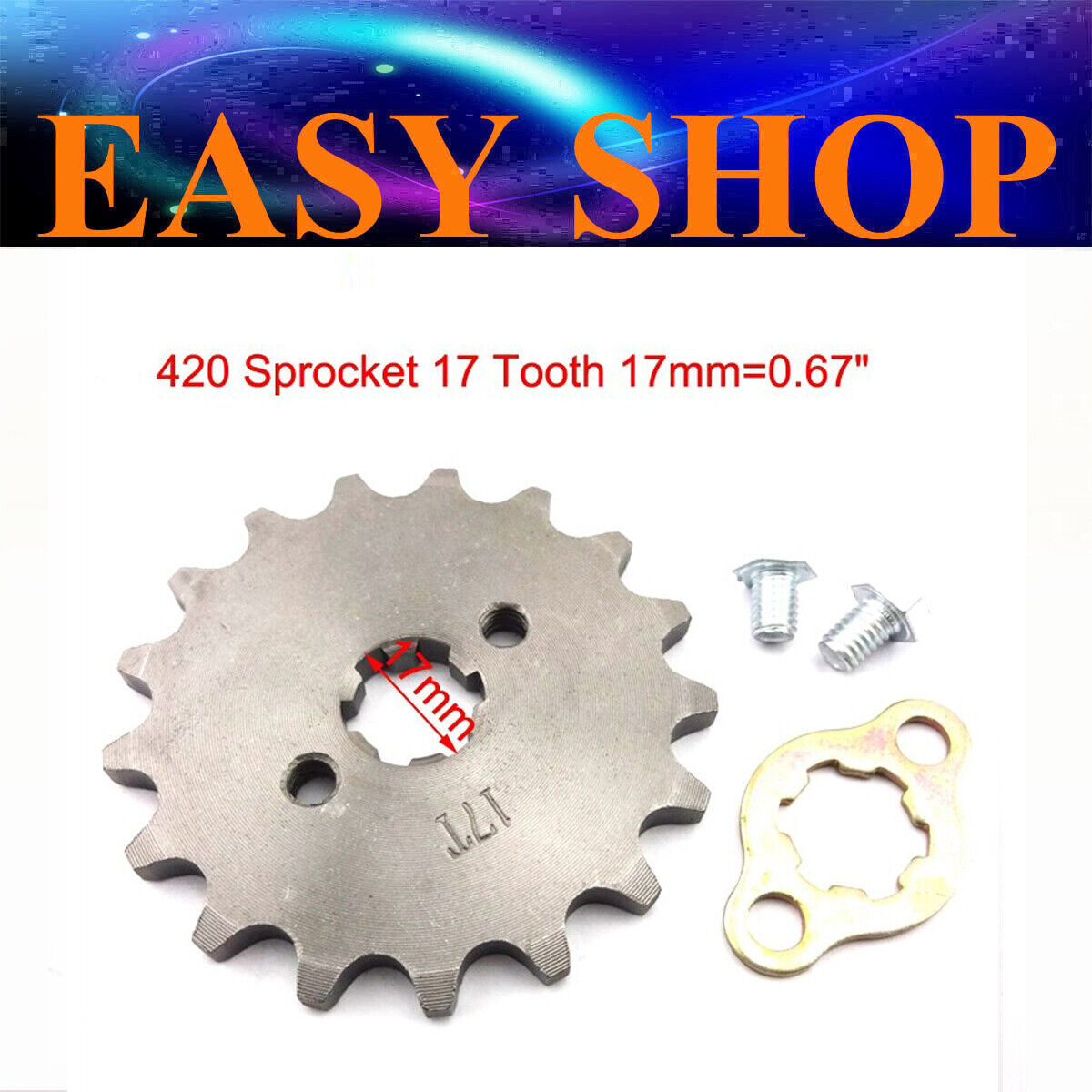 17mm 420 17T Tooth FRONT CHAIN SPROCKET 50cc 70cc 90cc 110cc 125cc ATV QUAD BIKE