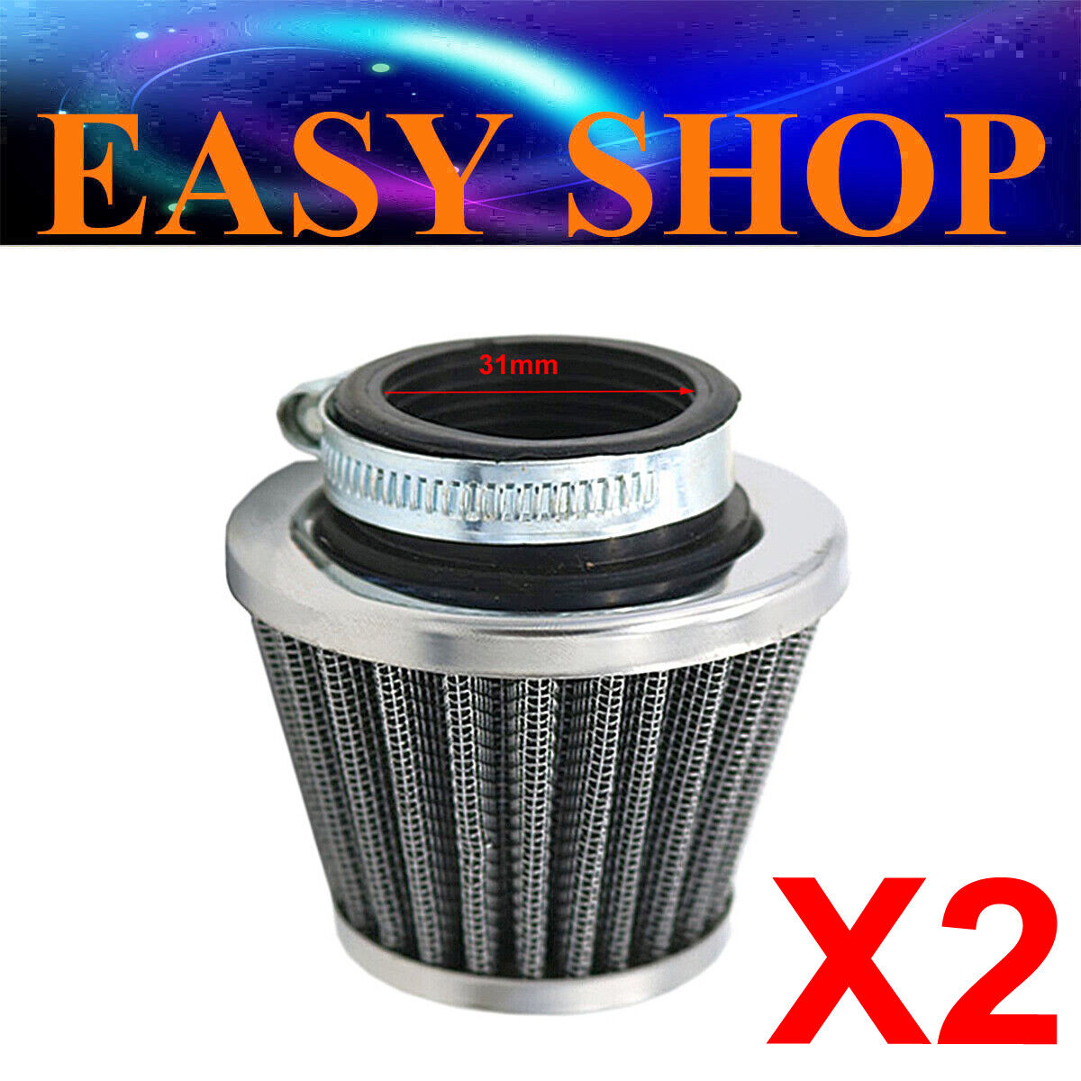 2X 31mm AIR FILTER 50cc 70cc 90cc 110cc 125cc DIRT ATV QUAD PITPRO BUGGY BIKE