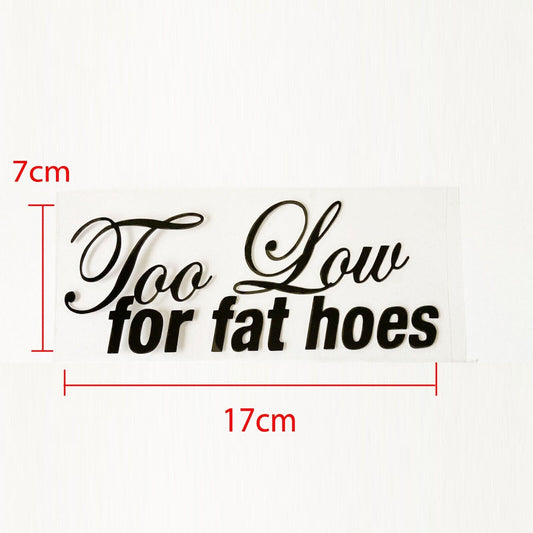 Too low for fat hoes Funny JDM Sticker Decal Car Drift Turbo Fast Vinyl WINDOW