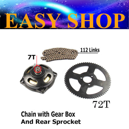 Mini Moto 47cc 49cc Drive System 25H 112 links Chain Gear Box Rear Sprocket 72T