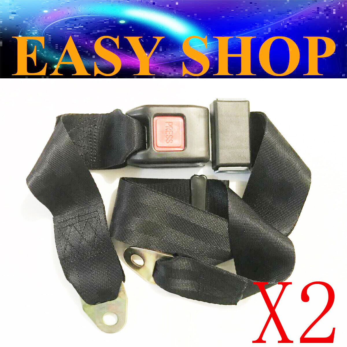 2pcs 2 Point Seat Safety Lap Belt Harness Buckle Strap Car MPV Vehicle Truck
