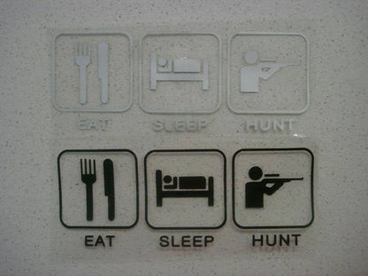 JDM FUNNY EAT SLEEP HUNT STICKER DECAL CAR WINDOW WINDSCREEN UTE TRUCK BUMPER