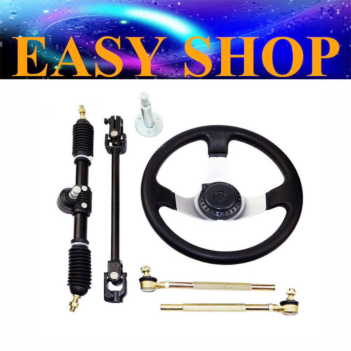30cm Steering Wheel Assembly Tie Rod Rack Adjustable Shaft For Go Kart 110cc