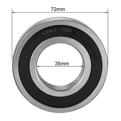 2x 6207RS 35mm x 72mm x 17mm Deep Groove Ball Bearing Double Sealed Roller Axle
