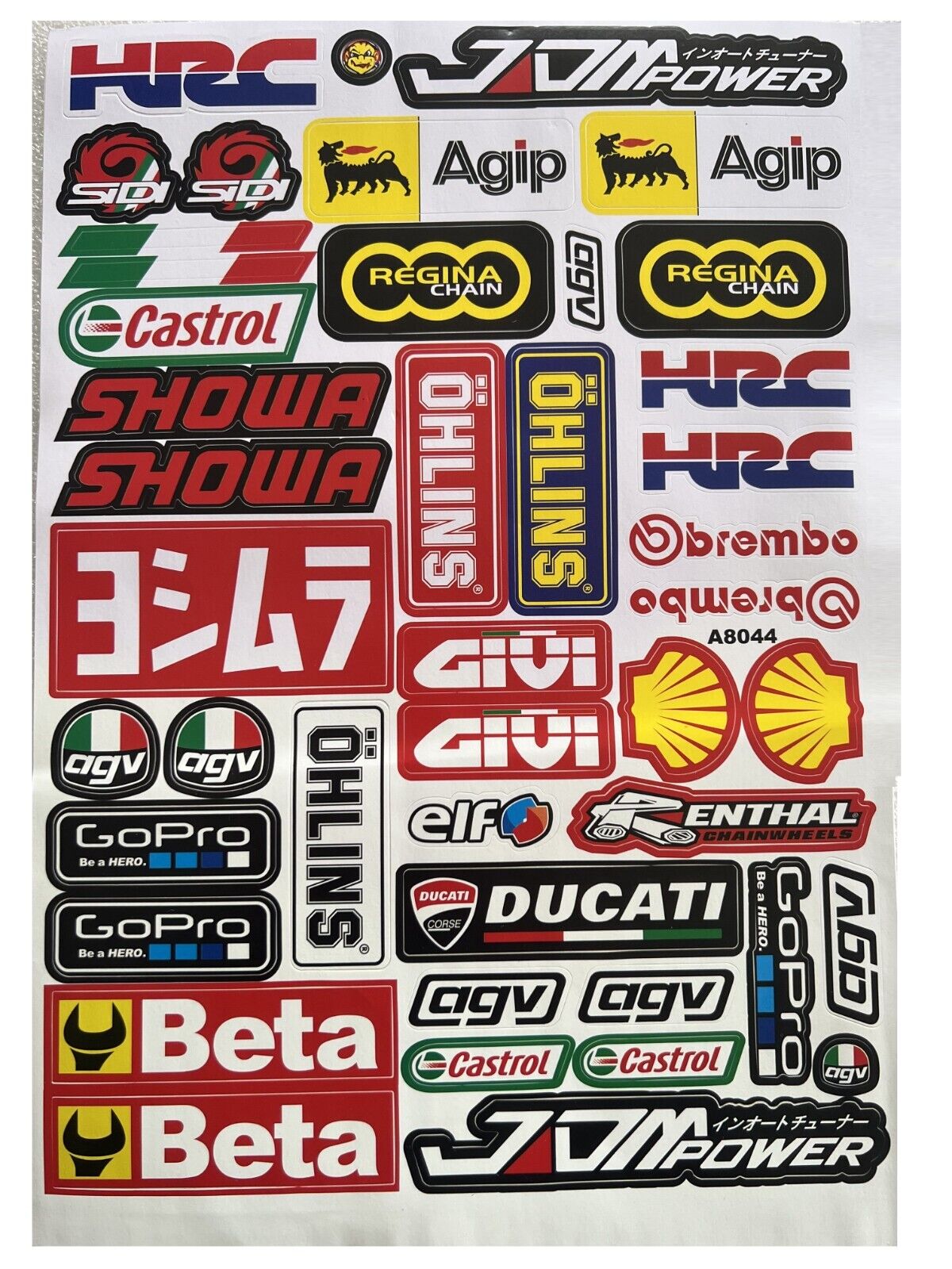 4 Pcs A4 Stickers Decal SHOEI REGINA ISLE OF MAN AGIP SHOWA MOBIL JDM Drift Logo