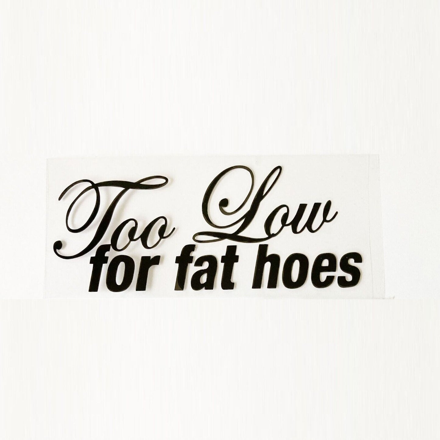 Too low for fat hoes Funny JDM Sticker Decal Car Drift Turbo Fast Vinyl WINDOW