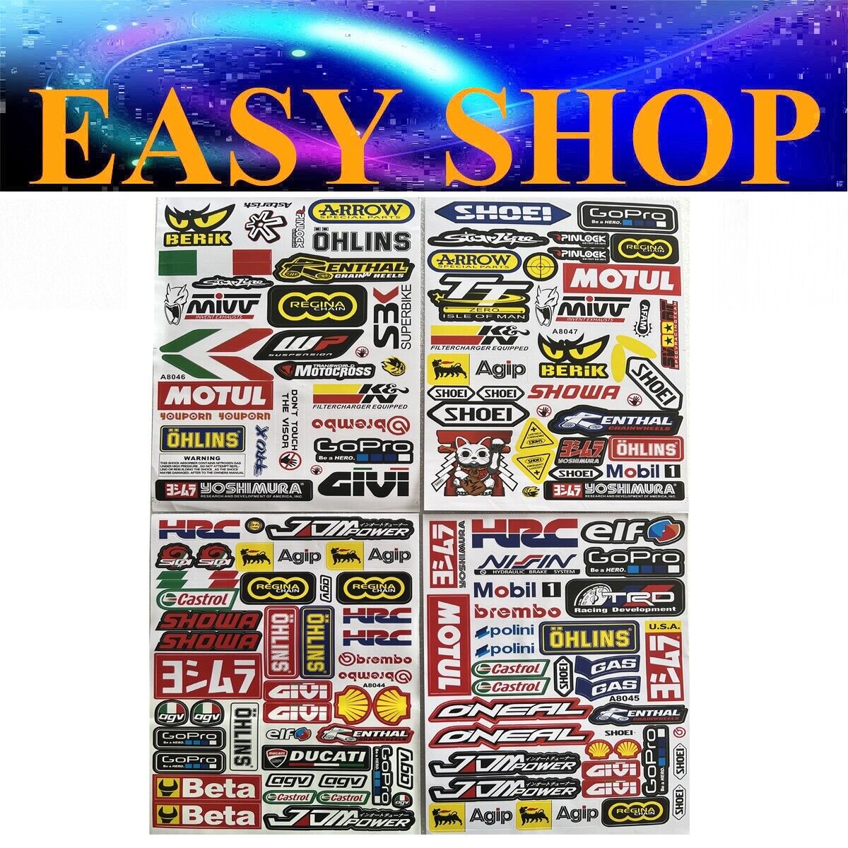 4 Pcs A4 Stickers Decal SHOEI REGINA ISLE OF MAN AGIP SHOWA MOBIL JDM Drift Logo