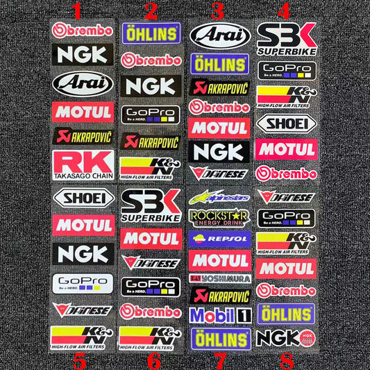 Logo Badge Sticker Brembo NGK MOTUL AKRAPOVIC RK SHOEI GOPRO DAINESE YOSHIMURA