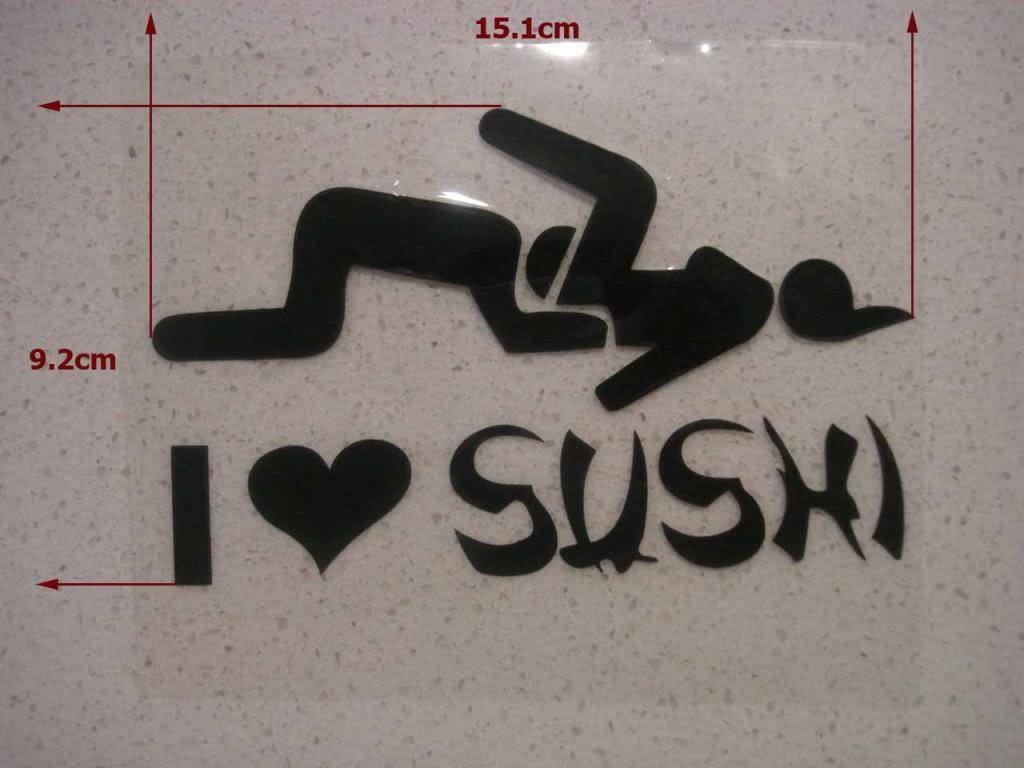 JDM FUNNY STICKER DECAL I LOVE SUSHI CAR BUMPER BIKE WALL WINDOW TRUCK TRAILER