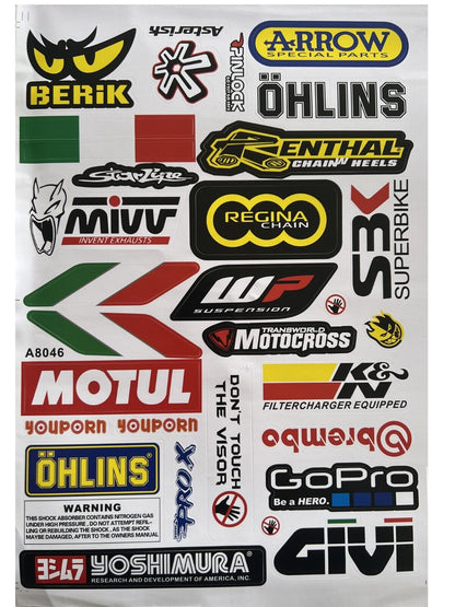 4 Pcs A4 Stickers Decal SHOEI REGINA ISLE OF MAN AGIP SHOWA MOBIL JDM Drift Logo