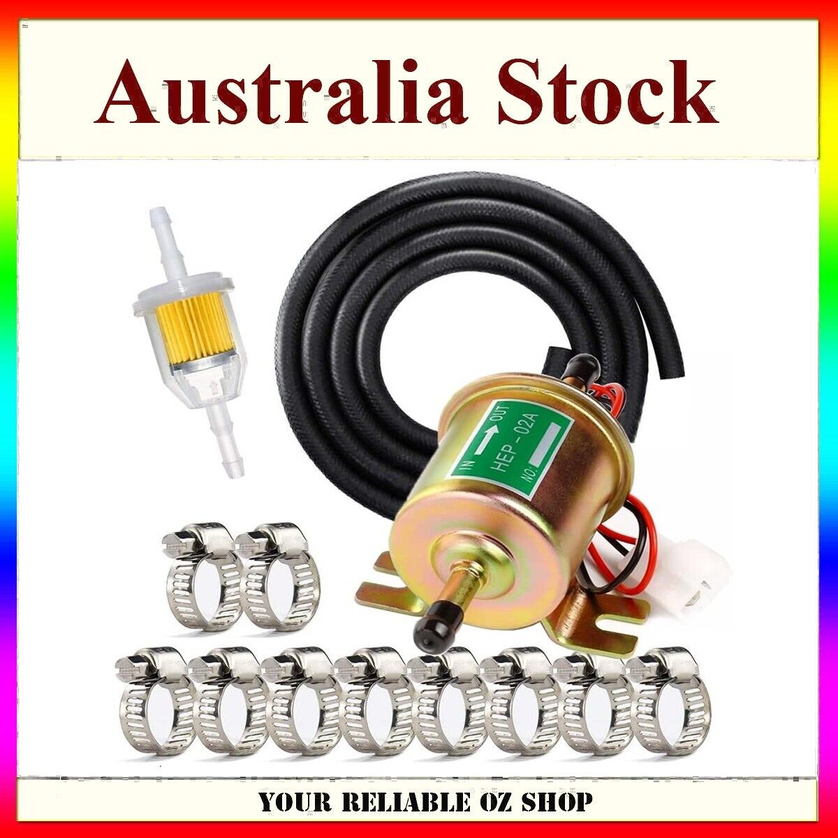 2.5-4 PSI 12V Electronic Diesel Fuel Pump HEP-02A + Petrol Hose Clamp Universal