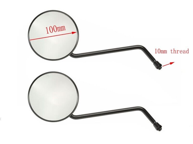 Pair round black motorcycle mirrors M10 10mm Thread Rear Side View Mirror