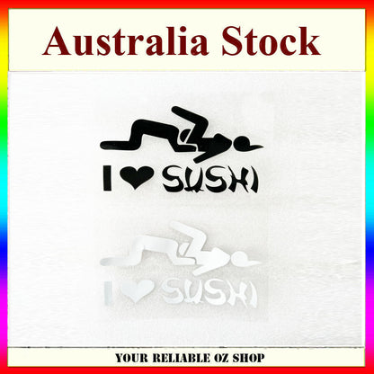 JDM FUNNY STICKER DECAL I LOVE SUSHI CAR BUMPER BIKE WALL WINDOW TRUCK TRAILER