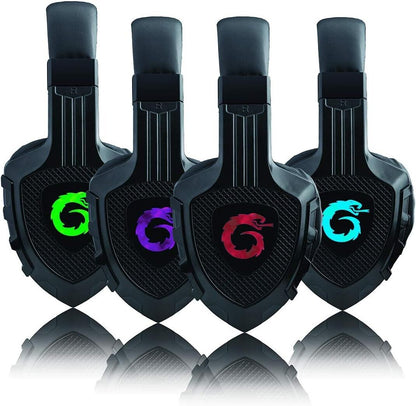 Viper-X Colour LED Gaming Headphones w/ Mic Adapter Aux f  PS4 Xbox One BLACK