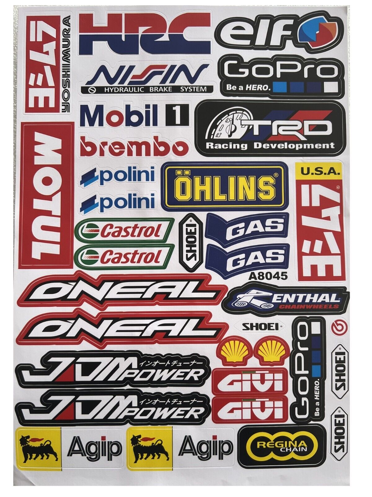 4 Pcs A4 Stickers Decal SHOEI REGINA ISLE OF MAN AGIP SHOWA MOBIL JDM Drift Logo