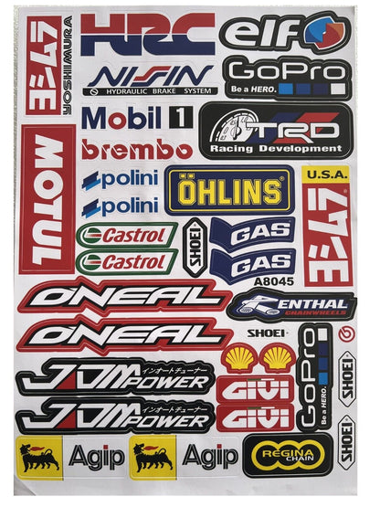 4 Pcs A4 Stickers Decal SHOEI REGINA ISLE OF MAN AGIP SHOWA MOBIL JDM Drift Logo