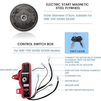 Electric Start Kit Starter Flywheel Switch For Honda GX160 GX200 6.5HP Engine