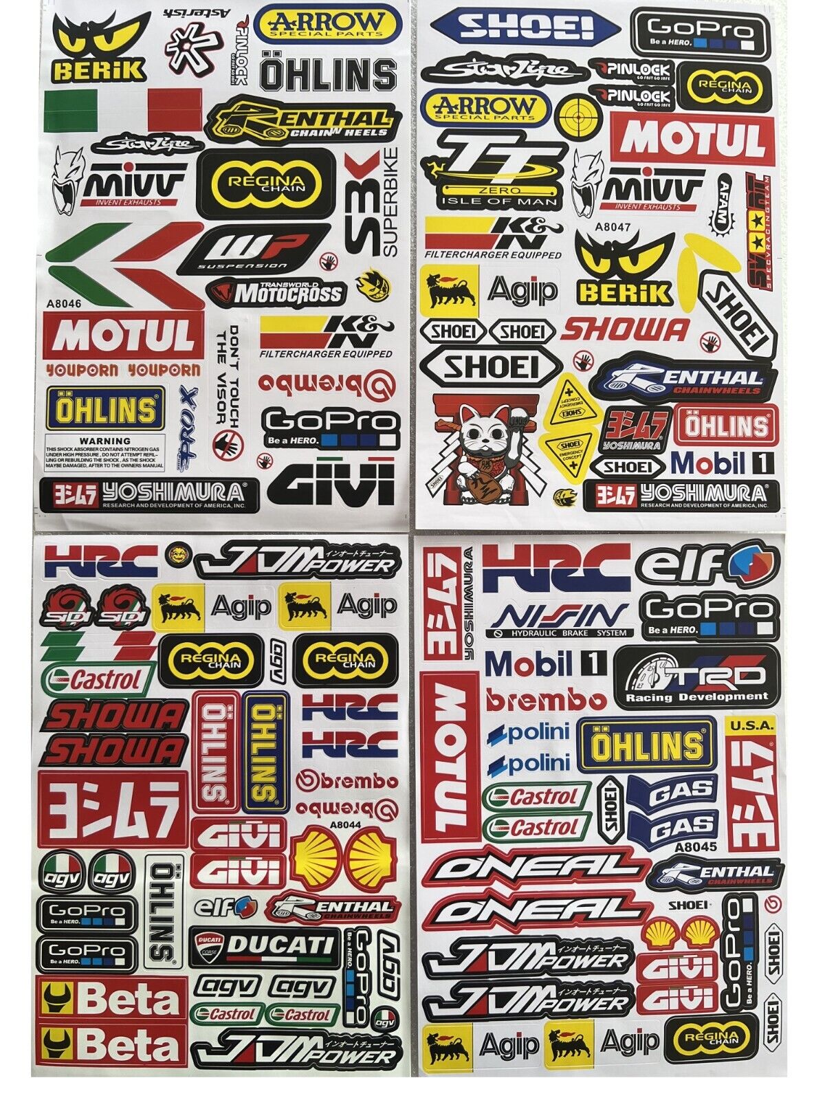 4 Pcs A4 Stickers Decal SHOEI REGINA ISLE OF MAN AGIP SHOWA MOBIL JDM Drift Logo