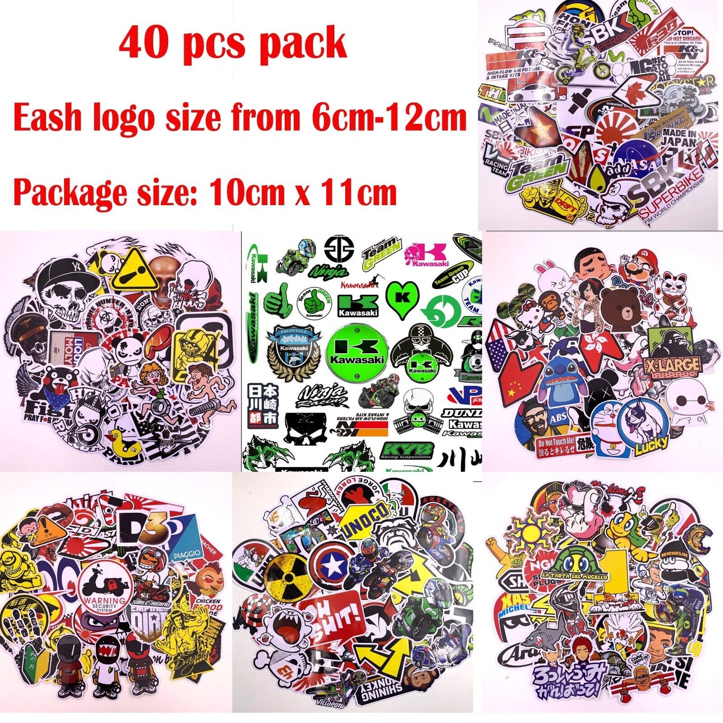 40pcs Decal Stickers Bomb Logo Car Laptop Phone Vinyl Skateboard Skate Cartoon