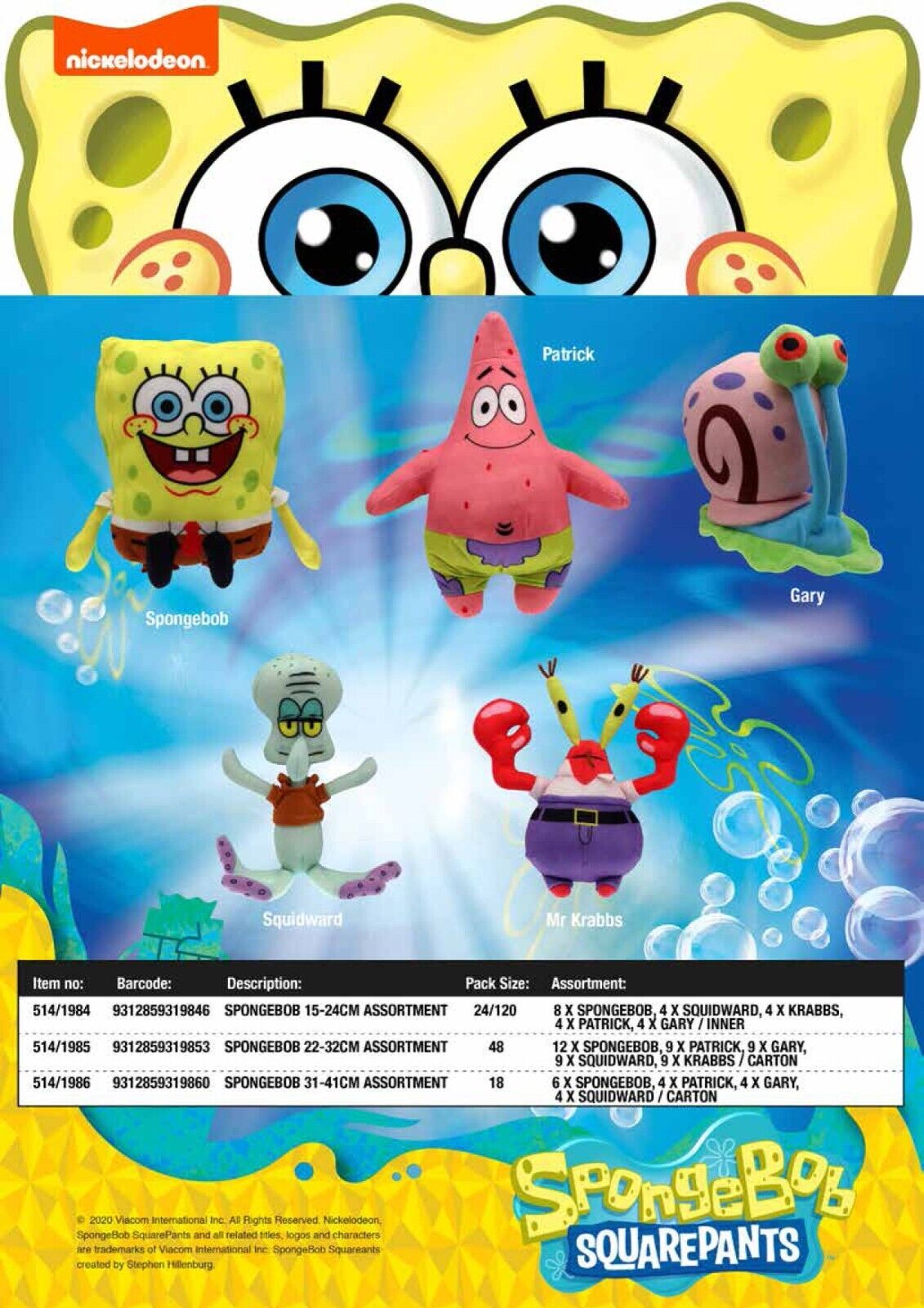 Licensed Spongebob Squarepants Patrick Star Squidward Mr Krabs Plush Toy 31-41cm