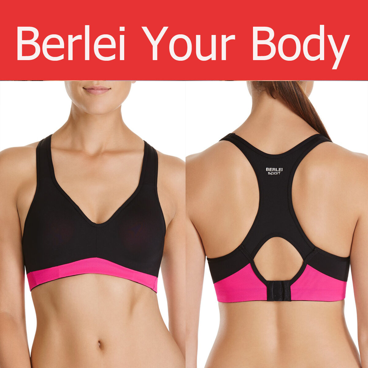 AUTHENTIC WOMENS BERLEI ELECTRIFY BLACK PINK UNDERWIRE SPORTS CROP TOP GYM BRA