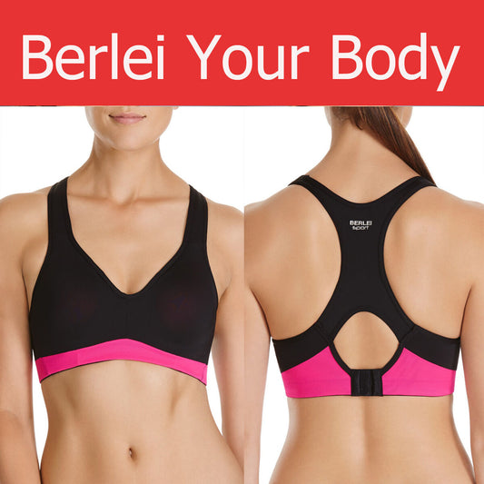 AUTHENTIC WOMENS BERLEI ELECTRIFY BLACK PINK UNDERWIRE SPORTS CROP TOP GYM BRA