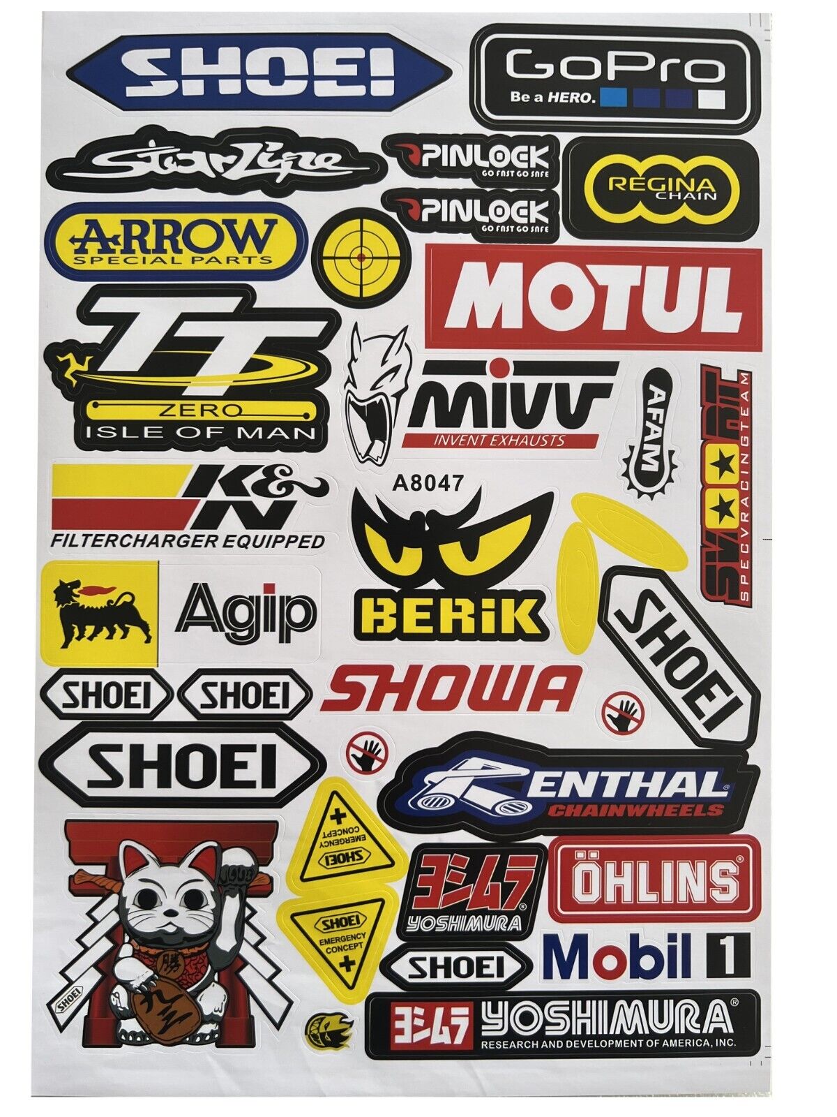 4 Pcs A4 Stickers Decal SHOEI REGINA ISLE OF MAN AGIP SHOWA MOBIL JDM Drift Logo