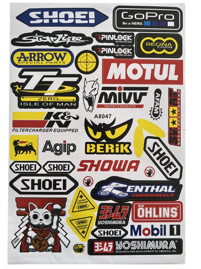 4 Pcs A4 Stickers Decal SHOEI REGINA ISLE OF MAN AGIP SHOWA MOBIL JDM Drift Logo