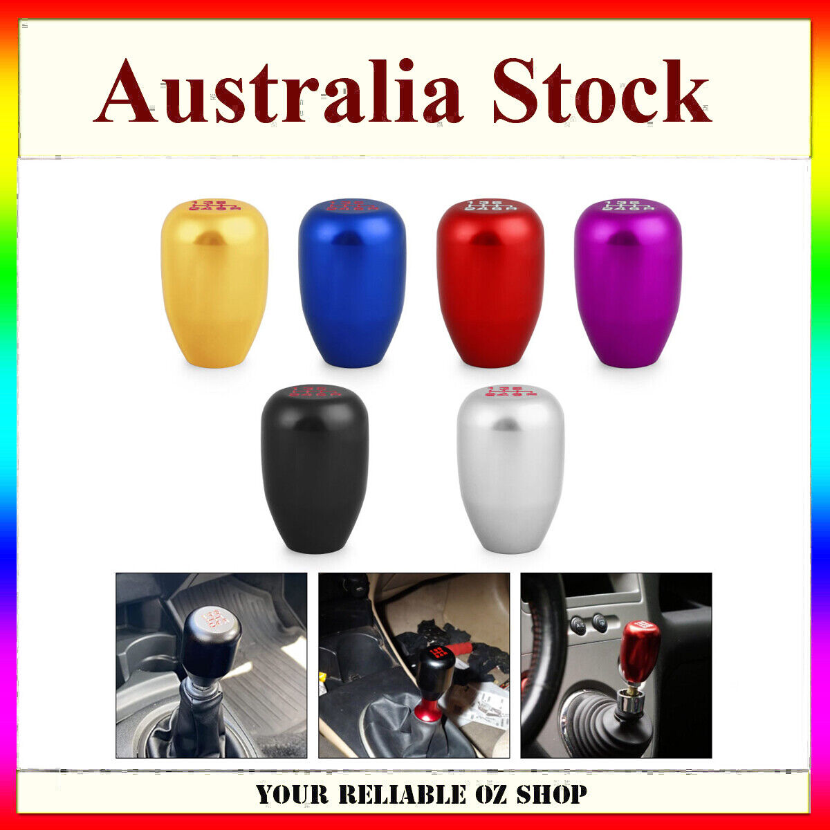 6 Speed Car Manual Gear Knob Stick Shift Shifter Lever Aluminum Gold Red Black
