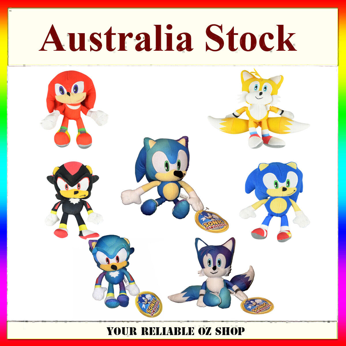 Licensed New SONIC THE HEDGEHOG SEGA Plush SONIC TAILS KNUCKLES SHADOW 30cm