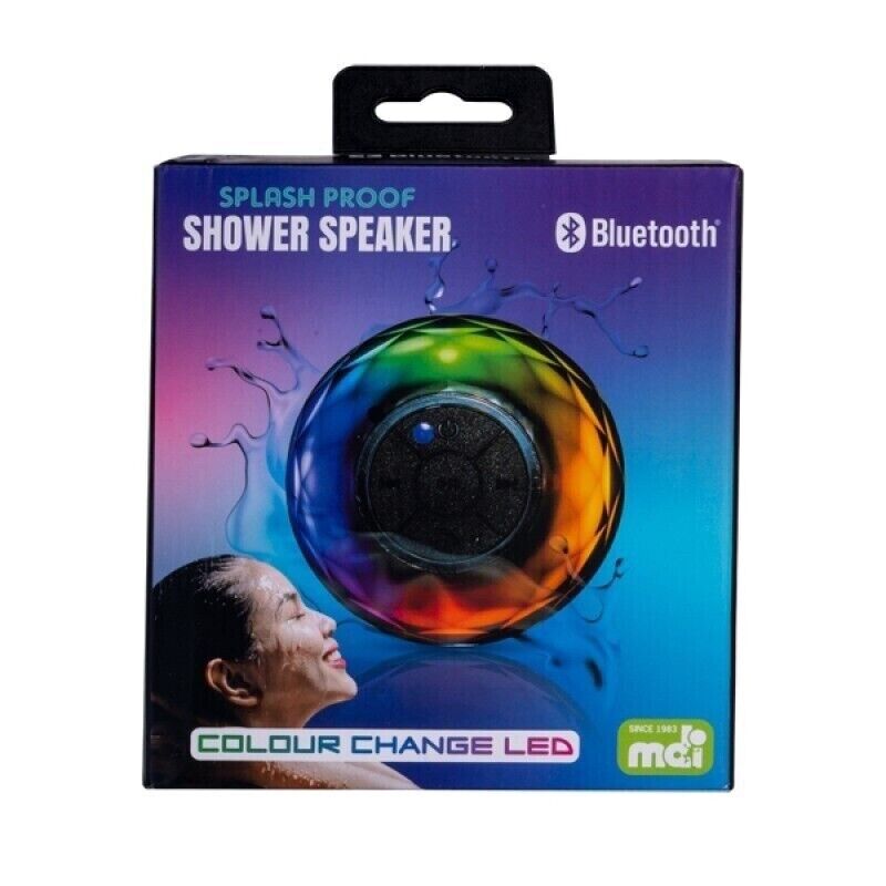 Splash Proof Shower Quality Speaker Vivid Colour Led Lights Rechargeable Battery