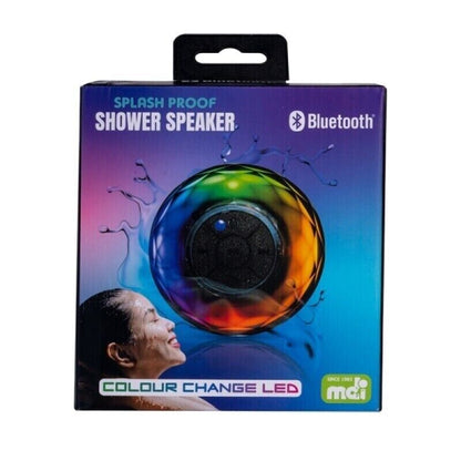 Splash Proof Shower Quality Speaker Vivid Colour Led Lights Rechargeable Battery