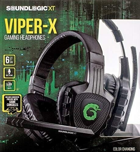 Viper-X Colour LED Gaming Headphones w/ Mic Adapter Aux f  PS4 Xbox One BLACK