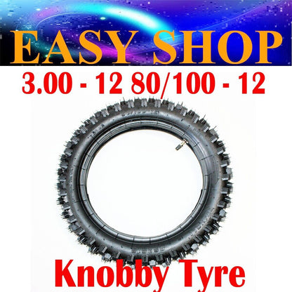 3.00 - 12 80/100 - 12 Inch Rear Knobby Tyre + Tube 125cc 150cc Dirt PIT PRO Bike