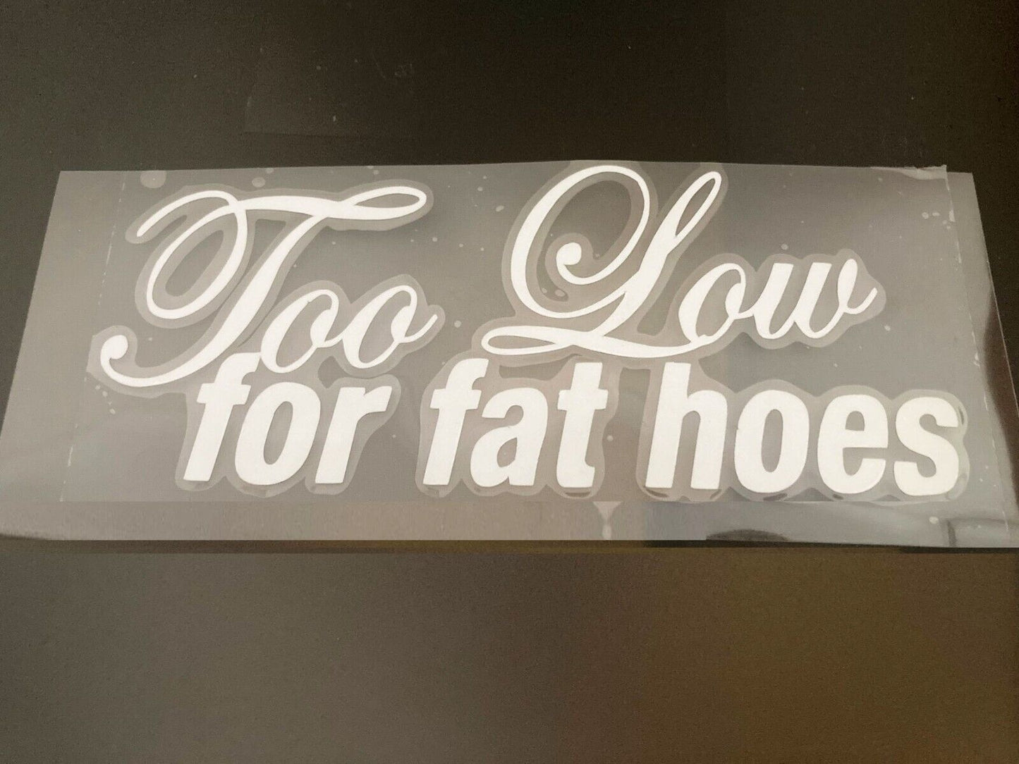 Too low for fat hoes Funny JDM Sticker Decal Car Drift Turbo Fast Vinyl WINDOW