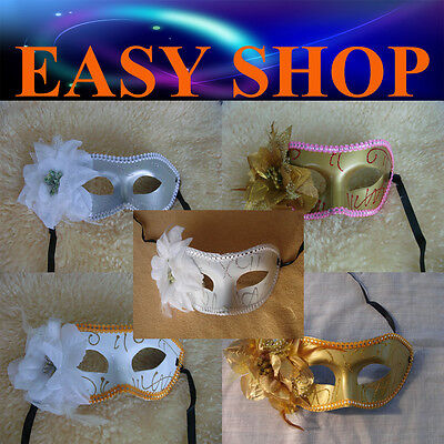 Women Lady White Gold Costume Masquerade Cosplay Party Mask Venetian Ball Eye