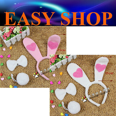 Easter Bunny Rabbit Ear Headband Tail Tie Girl Boy Costumes Party Dress Up Cute