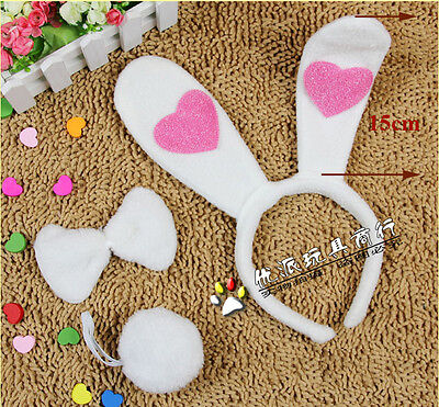 Easter Bunny Rabbit Ear Headband Tail Tie Girl Boy Costumes Party Dress Up Cute