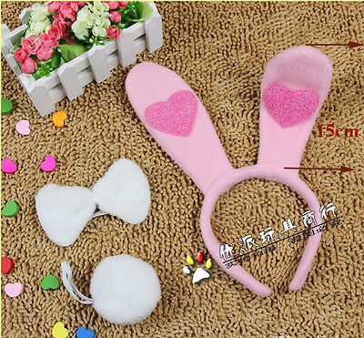 Easter Bunny Rabbit Ear Headband Tail Tie Girl Boy Costumes Party Dress Up Cute